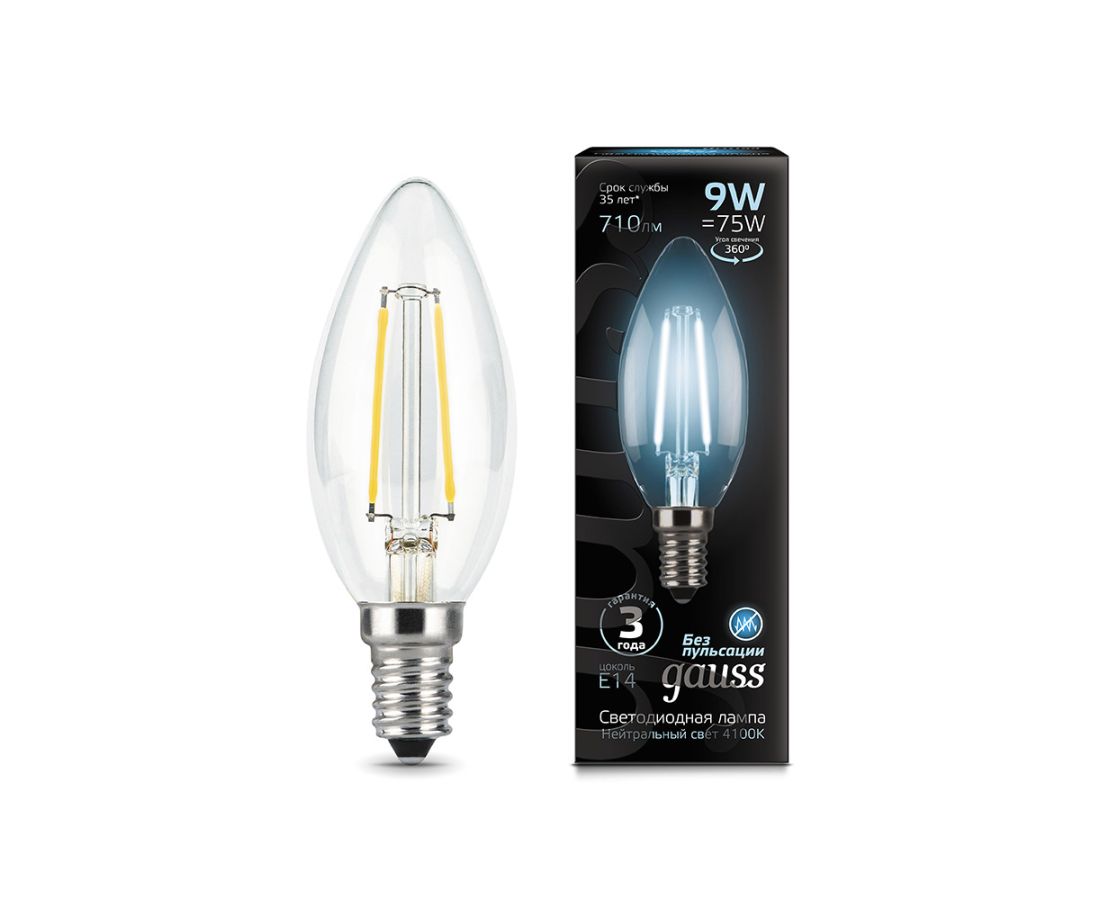 ლედ ნათურა Filament Candle E14 9W 4100К - 103801209 — ნათურა და ვაზნა